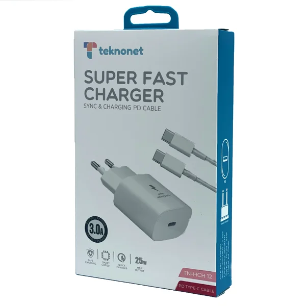 Teknonet TN-HCH12 25W 3000 mAh Type-C To Type-C Şarj Aleti (Beyaz) NT-98785 - 3