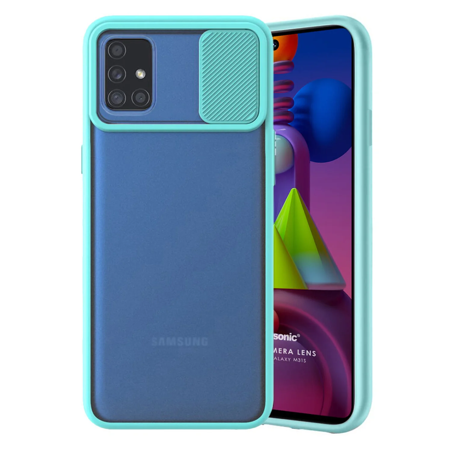 Nettech Samsung Galaxy M31S Uyumlu Buzlu Kızaklı Kamera Korumalı Arka Koruma Kılıf (Turkuaz) NT-84624