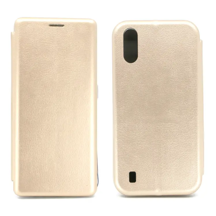 Nettech Samsung Galaxy A01 Uyumlu Lüx Seri Kapaklı Kılıf (Gold) NT-79544