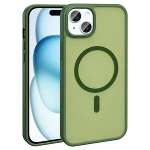 Apple iPhone 14 Kılıf Magsafe Şarj Özellikli Mat Arka Yüzey Zore Sio Kapak - Koyu Yeşil