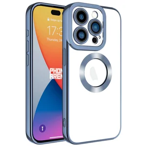 Apple iPhone 15 Pro Kılıf Kamera Korumalı Logo Gösteren Zore Omega Kapak - Sierra Mavi