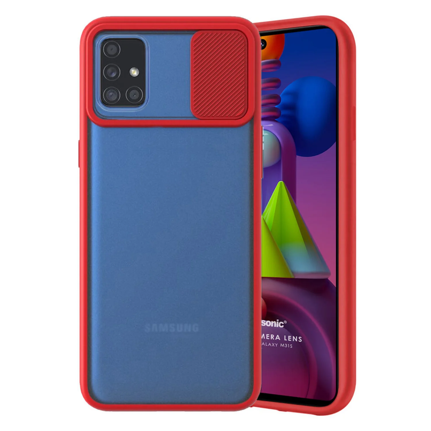 Nettech Samsung Galaxy M31S Uyumlu Buzlu Kızaklı Kamera Korumalı Arka Koruma Kılıf (Kırmızı) NT-84621