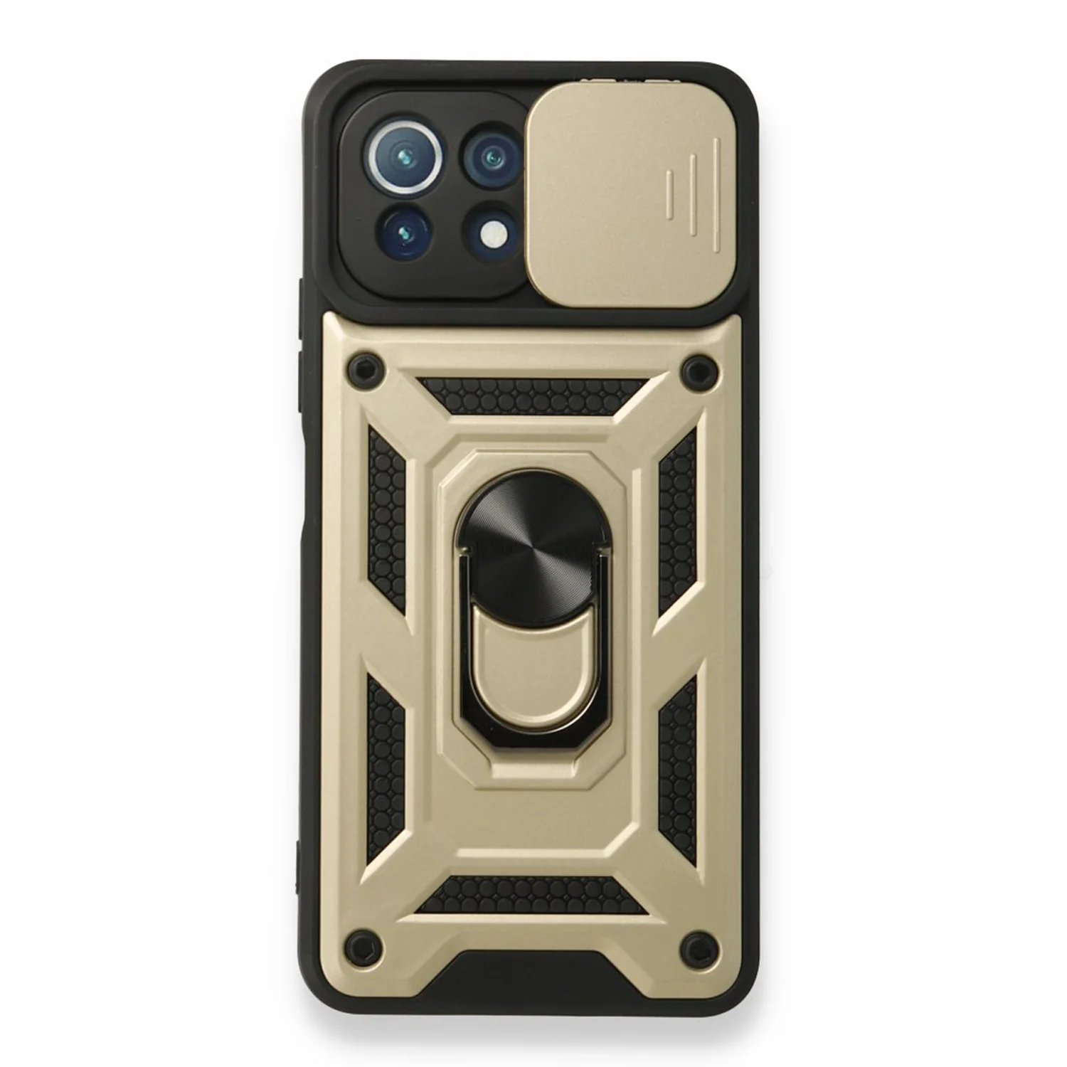 Nettech Xiaomi Mi 11 Lite Uyumlu Kızaklı Panzer Seri Arka Koruma Kılıf (Gold) NT-86258