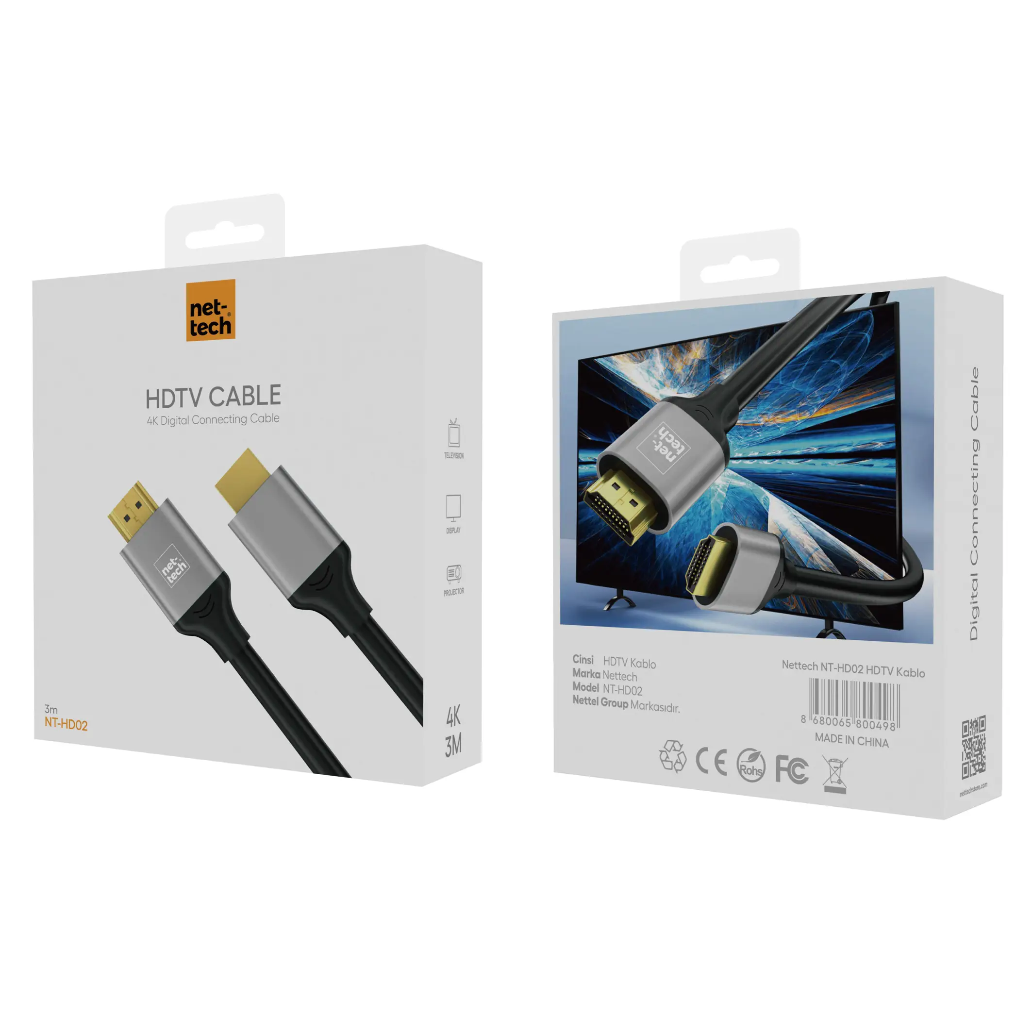 Nettech NT-HD02 4K İp Örgü 300 Cm Hdmi Kablo (Siyah) NT-100950