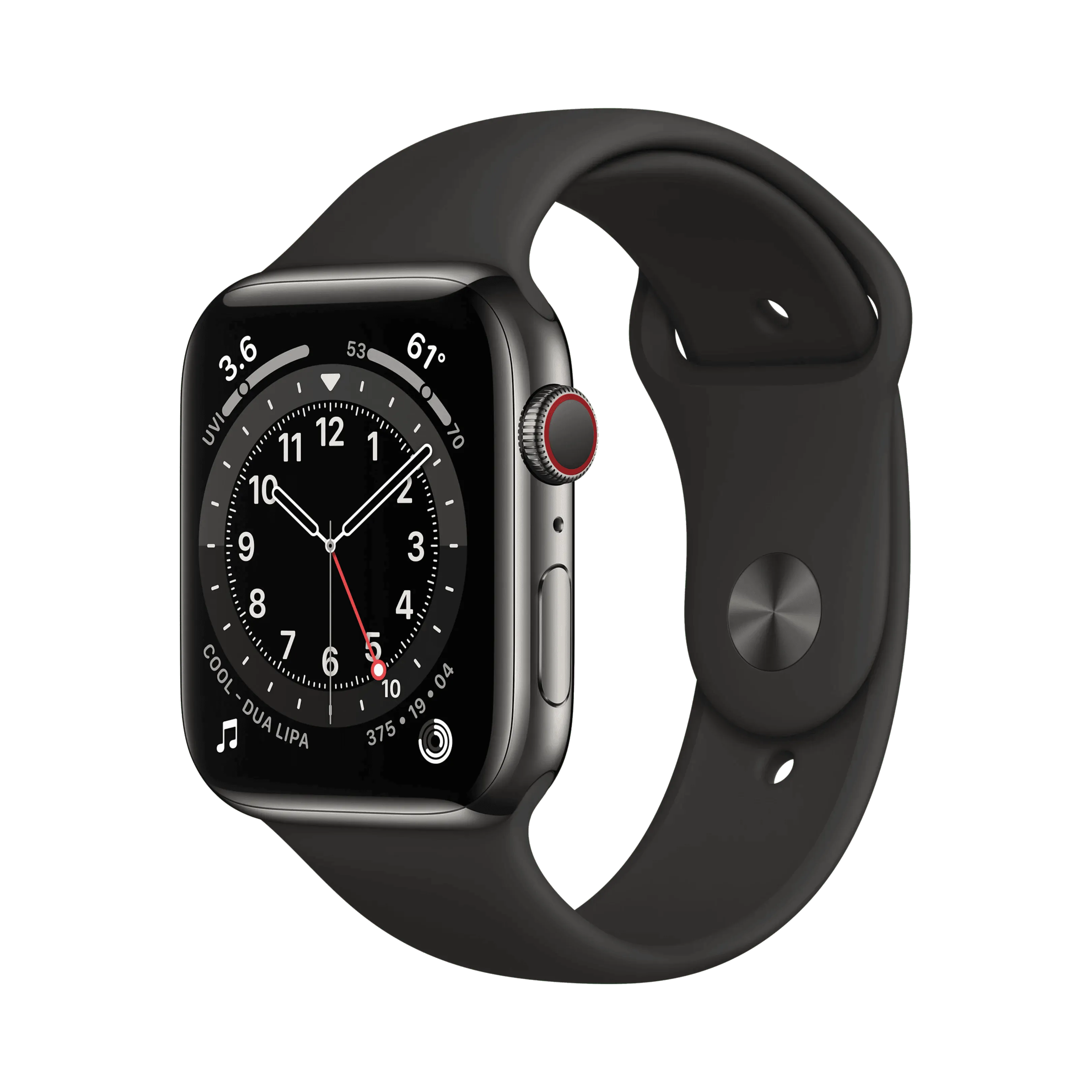 Apple Watch Series 6 - Paslanmaz Çelik - 44mm - Cellular - Gece yarısı