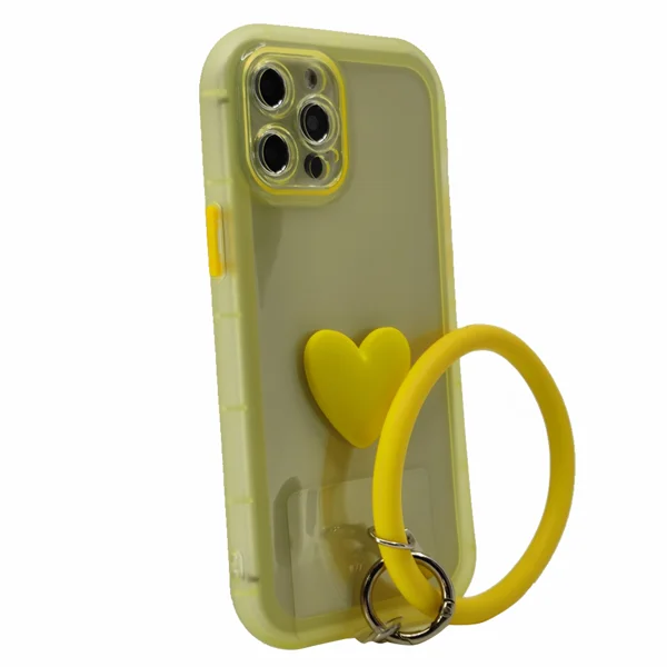 Nettech Apple iPhone 12 Pro Max Uyumlu Halka Bilekli Şeffaf Seri Arka Koruma Kılıf (Sarı) NT-97217 - 2