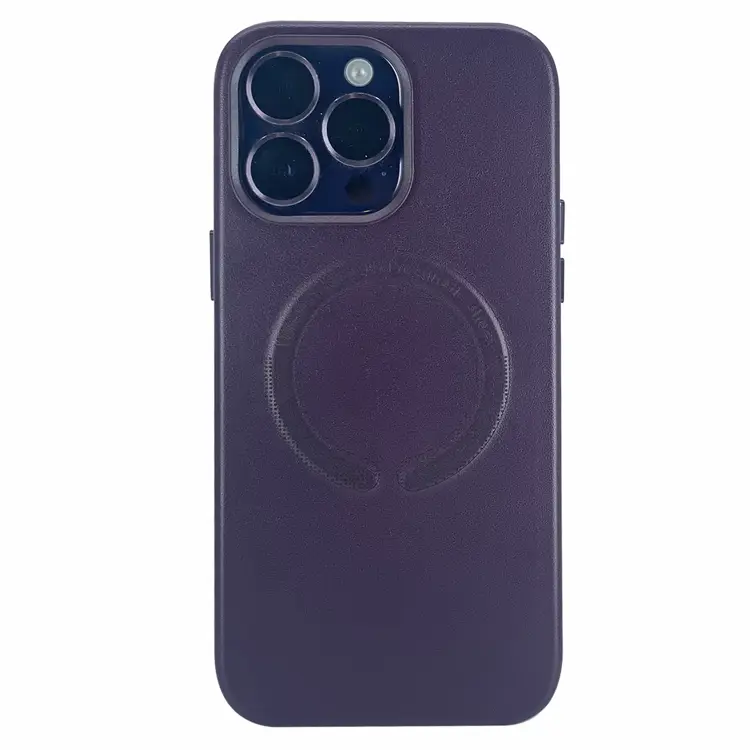 Nettech Apple iPhone 14 Pro Uyumlu Deri Magsafe Seri Arka Koruma Kılıf (Mor) NT-98258