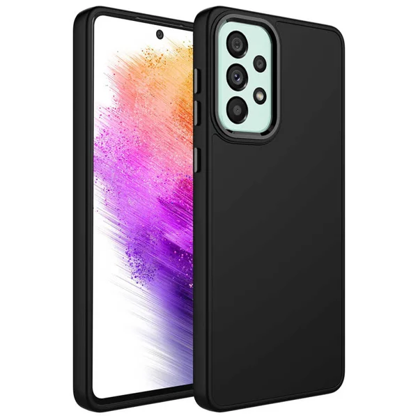 Galaxy A73 Kılıf Metal Çerçeve ve Buton Tasarımlı Silikon Zore Luna Kapak - Siyah - 1