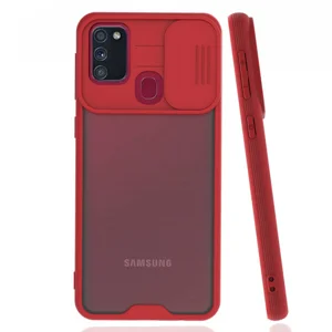 Nettech Samsung Galaxy M21 Uyumlu Platin Kamera Kızaklı Arka Koruma Kılıf (Kırmızı) NT-86691