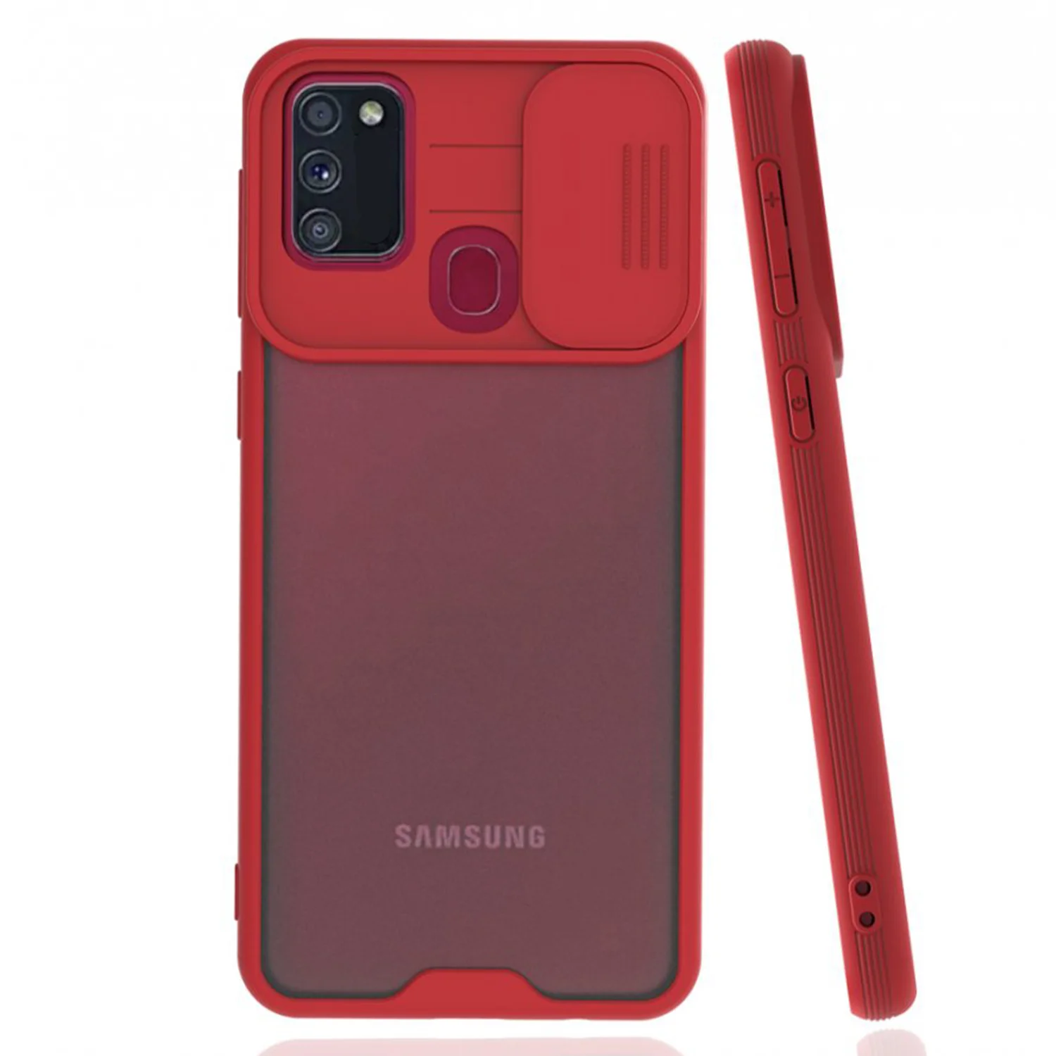 Nettech Samsung Galaxy M21 Uyumlu Platin Kamera Kızaklı Arka Koruma Kılıf (Kırmızı) NT-86691