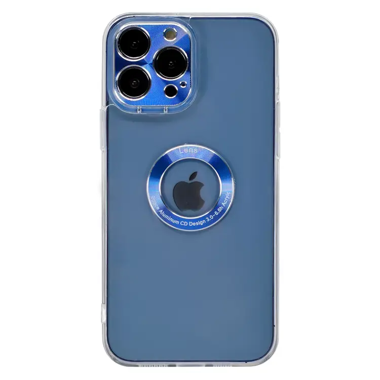Nettech Apple iPhone 13 Pro Uyumlu Metal Halka Logo Delikli Arka Koruma Kılıf (Mavi) NT-95515