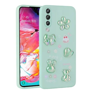Galaxy A70 Kılıf Kabartma Figürlü Parlak Zore Toys Silikon Kapak - Açık Yeşil