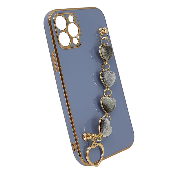 Nettech Apple iPhone 12 Pro Uyumlu Lüx Kalp Zincir Arka Koruma Kılıf (Lila) NT-94808 - 2