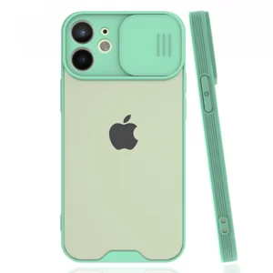 Nettech Apple iPhone 12 Mini Uyumlu Platin Kamera Kızaklı Arka Koruma Kılıf (Su Yeşili) NT-86653