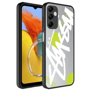 Galaxy M14 Kılıf Aynalı Desenli Kamera Korumalı Parlak Zore Mirror Kapak - Yazı