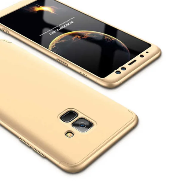 Galaxy A8 2018 Kılıf Zore 360 3 Parçalı Rubber Kapak - Gold - 1