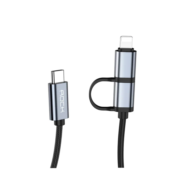 Rock RCB0691 20W Plastik 100 Cm Type-C To Type-C+Lightning Şarj ve Data Kablosu (Siyah) NT-92881
