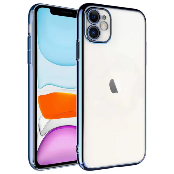Apple iPhone 11 Kılıf Sert PC Renkli Çerçeveli Zore Riksos Kapak - Mavi - 1