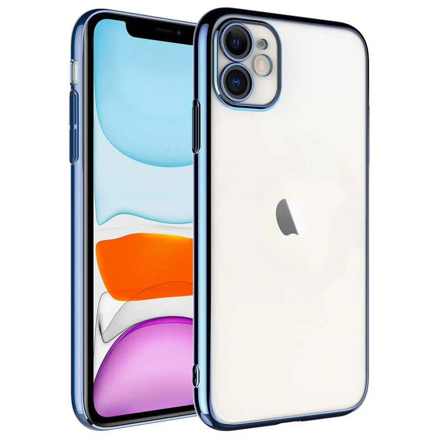 Apple iPhone 11 Kılıf Sert PC Renkli Çerçeveli Zore Riksos Kapak - Mavi