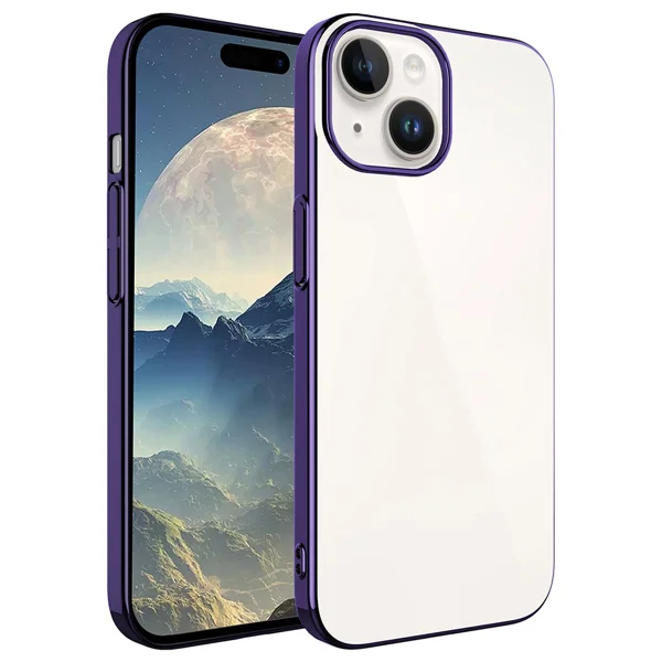 Apple iPhone 15 Kılıf Sert PC Renkli Çerçeveli Zore Riksos Kapak - Derin Mor - 1