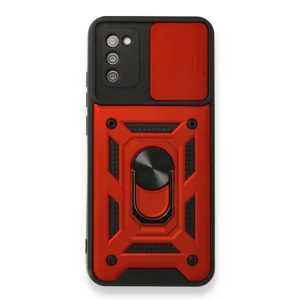 Nettech Samsung Galaxy A02S Uyumlu Kızaklı Panzer Seri Arka Koruma Kılıf (Kırmızı) NT-86180