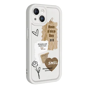 Apple iPhone 14 Kılıf Kamera Korumalı Baskılı Arka Yüzey Zore Klas Kapak - Beyaz