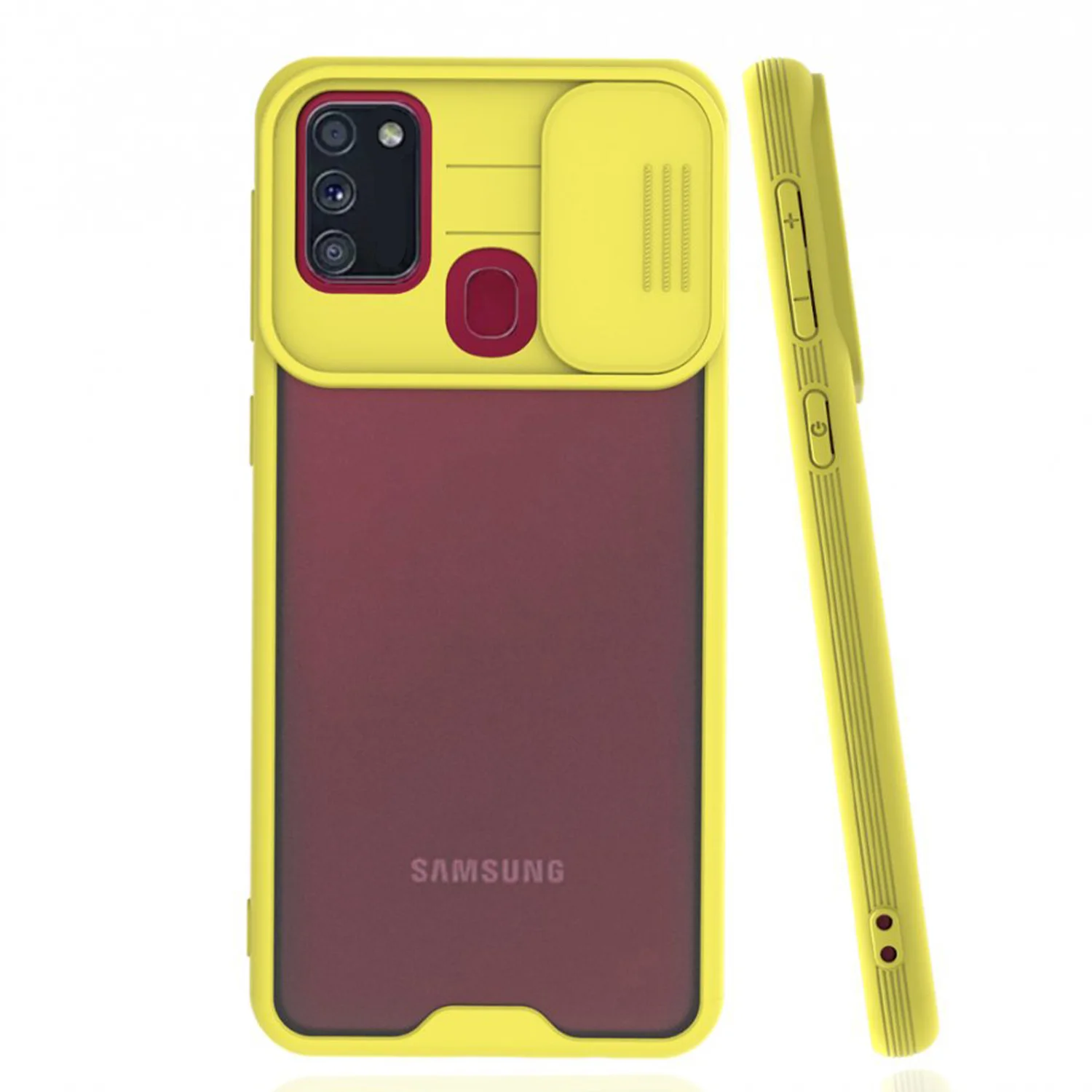 Nettech Samsung Galaxy M21 Uyumlu Platin Kamera Kızaklı Arka Koruma Kılıf (Sarı) NT-86693