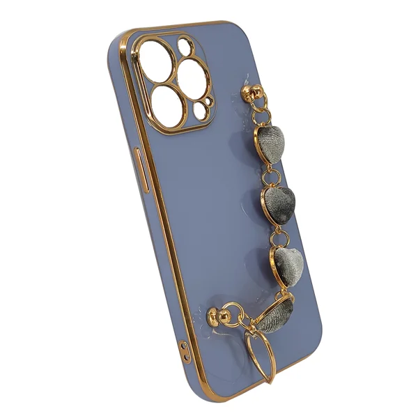 Nettech Apple iPhone 13 Pro Uyumlu Lüx Kalp Zincir Arka Koruma Kılıf (Lila) NT-94818 - 2