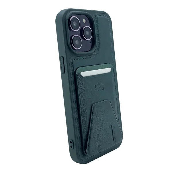 Nettech Apple iPhone 13 Pro Uyumlu Suni Deri Kartlık Arka Koruma Kılıf (Yeşil) NT-101525 - 2