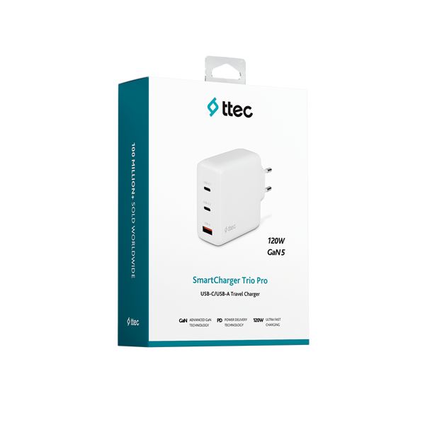 Ttec SmartCharger Trio GAN 120W PD Seyahat Hızlı Şarj Aleti 2 USB-C+USB-A 2SCG04B - 1