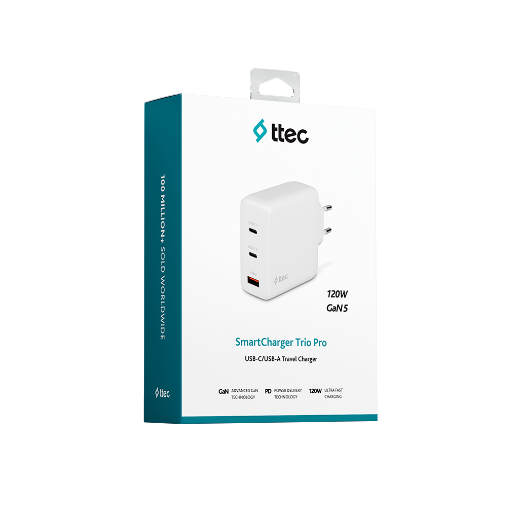 Ttec SmartCharger Trio GAN 120W PD Seyahat Hızlı Şarj Aleti 2 USB-C+USB-A 2SCG04B