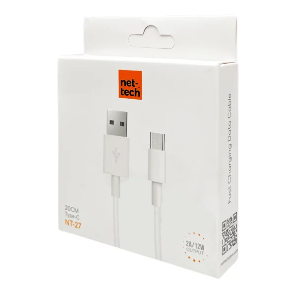 Nettech NT-27 Plastik 20 Cm Type-C Şarj ve Data Kablosu (Beyaz) NT-110214