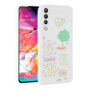 Galaxy A70 Kılıf Kabartma Figürlü Parlak Zore Toys Silikon Kapak - Beyaz