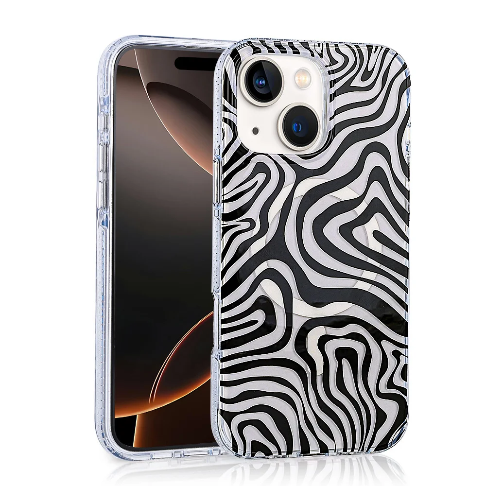 Apple iPhone 15 Kılıf Magsafe Şarj Özellikli Zore Jago Kapak - Siyah-Beyaz