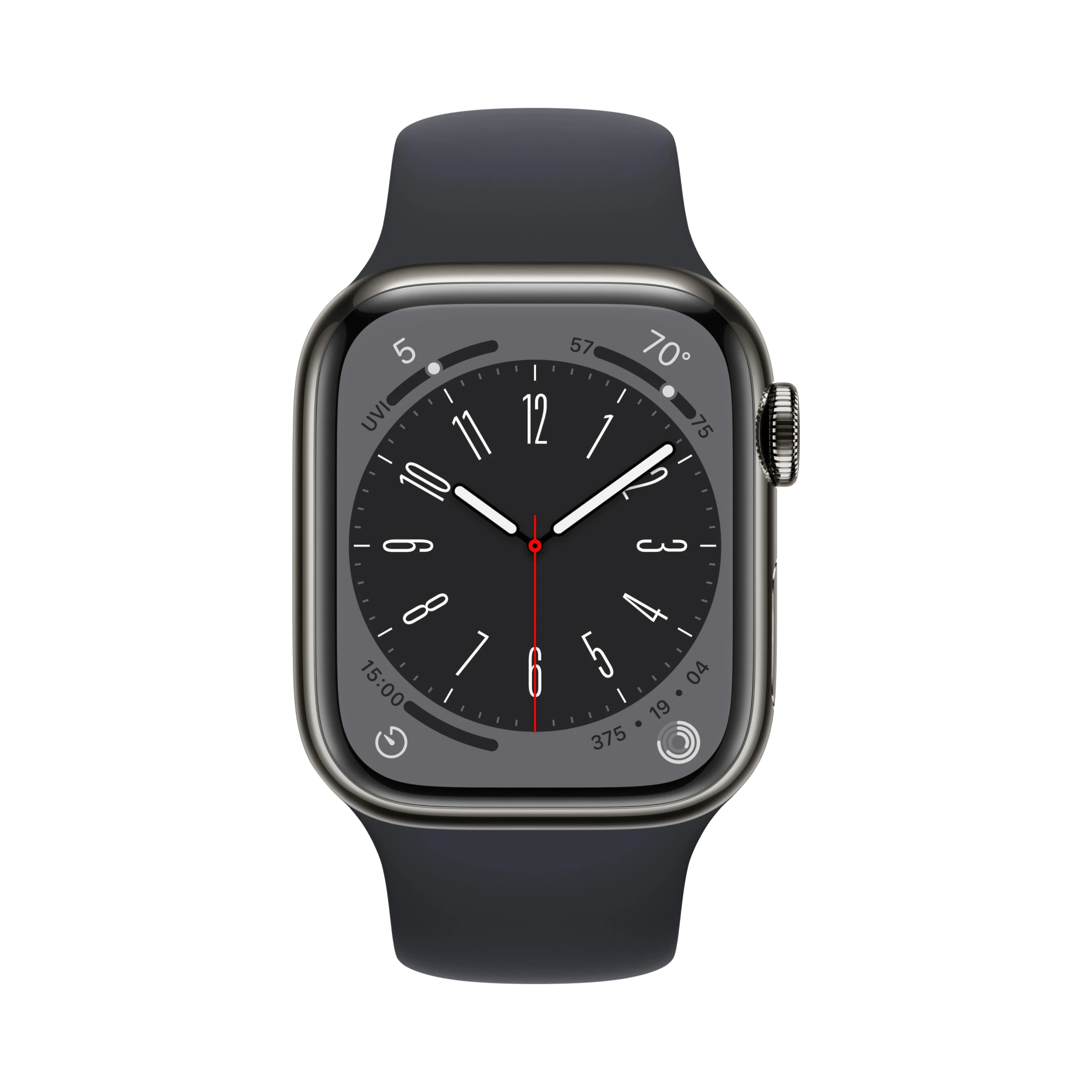 Apple Watch Series 8 - Paslanmaz Çelik - 41mm - Cellular - Gece yarısı
