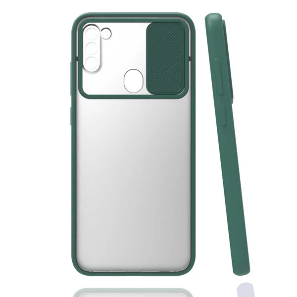 Galaxy A11 Kılıf Zore Lensi Kapak - Koyu Yeşil - 1