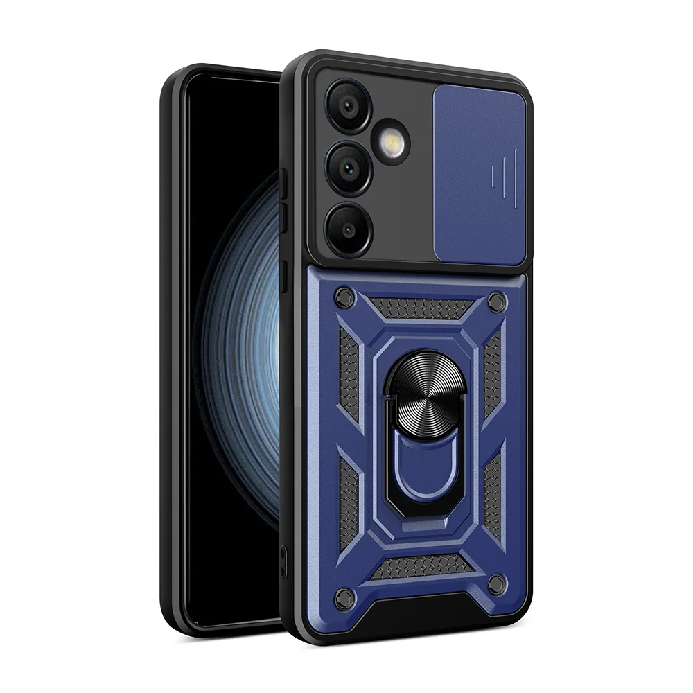 Galaxy S24 FE Kılıf Magnetik Standlı Kamera Korumalı Zore Sürgülü Vega Kapak - Mavi
