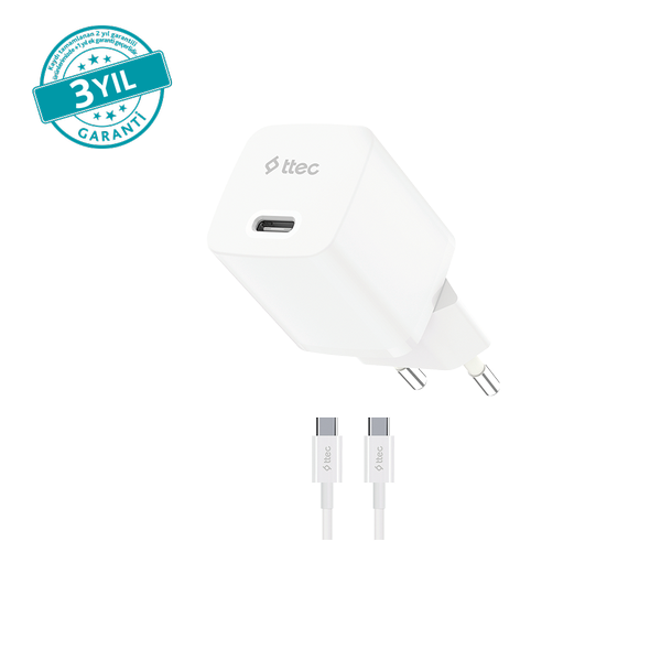 Ttec SmartCharger GAN 30W PD Seyahat Hızlı Şarj Aleti + USB-C - USB-C 3A Kablo 2SCG30CB - 2