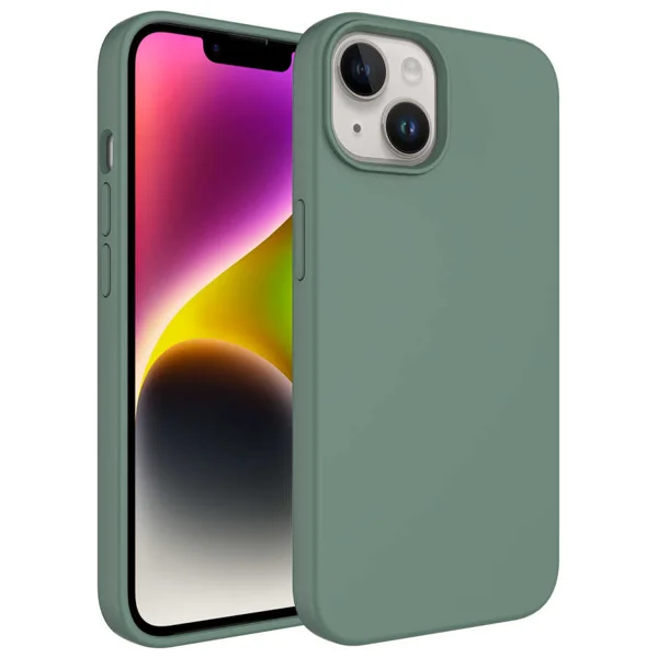 Apple iPhone 14 Plus Kılıf Sıvı Teknolojili Silinebilir Sert Zore Kivi Kapak - Koyu Yeşil - 1