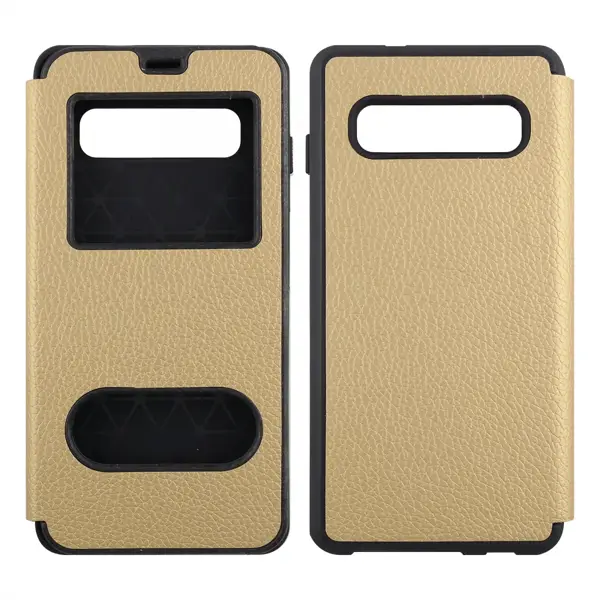 Nettech Samsung Galaxy S10 Uyumlu Pencereli Kapaklı Kılıf (Gold) VR-14093