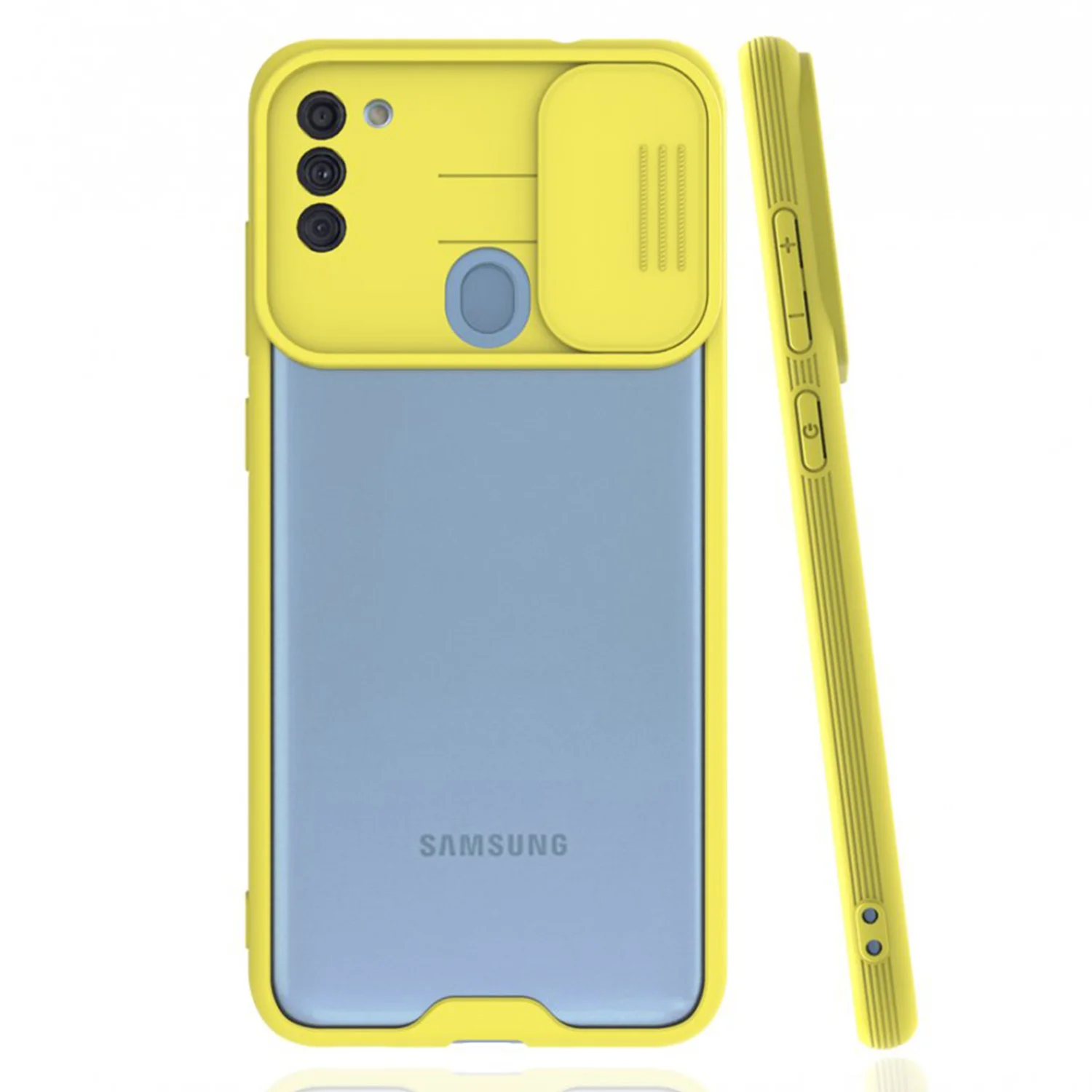 Nettech Samsung Galaxy A11 Uyumlu Platin Kamera Kızaklı Arka Koruma Kılıf (Sarı) NT-86663